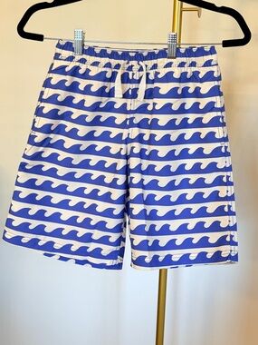 Hanna Andersson Boys Blue and White Wave Swim Shorts Size 12